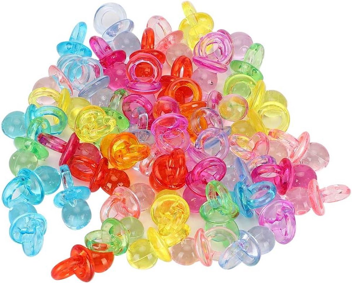 Kleine babyfopspenen 100 stuks - schattige mini-kleur babyspeelgoed - voor babyfeestdecoraties tafelstrooising - feestvoorkeuren - spelletjes en activiteiten - transparante kleurmengsel. .