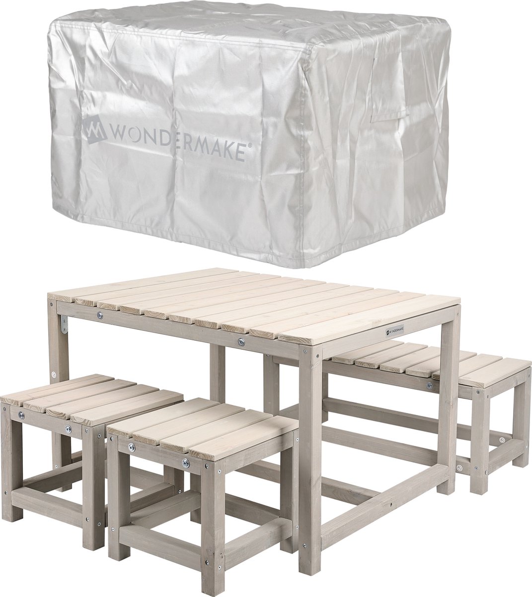 WONDERMAKE® Design kinderzitgroep buiten tuin hout met hoes, kinderzitgroep binnen picknickgroep vanaf 3 jaar, beige grijs