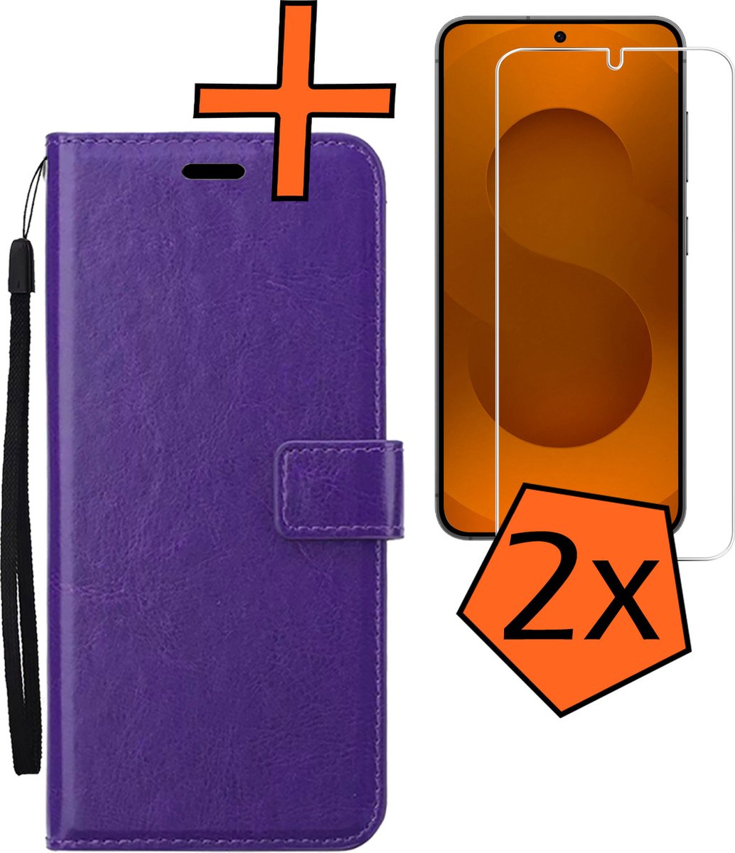 Hoes - Met 2x Screenprotector - Geschikt voor Samsung Galaxy S25 Plus - Luxe Pasjeshouder - Bookcase Portemonee - Flip Case - Kunstleer Book Case - Flipcase Hoes - Book Cover - Walletcase - PortemonneeHoes - Paars