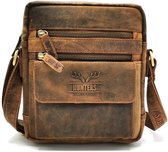 Hunters Leren Crossbody met vakjes - Buffelleer - Klein formaat - (bxhxd) ca. 18cm x 21cm x 5cm