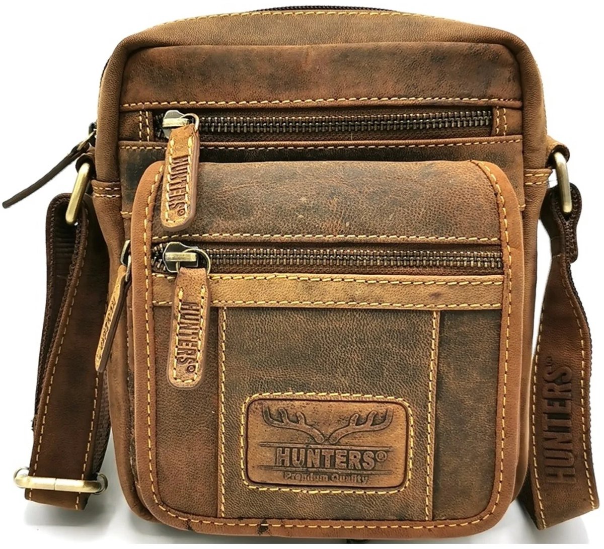 Hunters Buffelleren Schoudertas met voorvak en omslag H 20cm x B 16cm