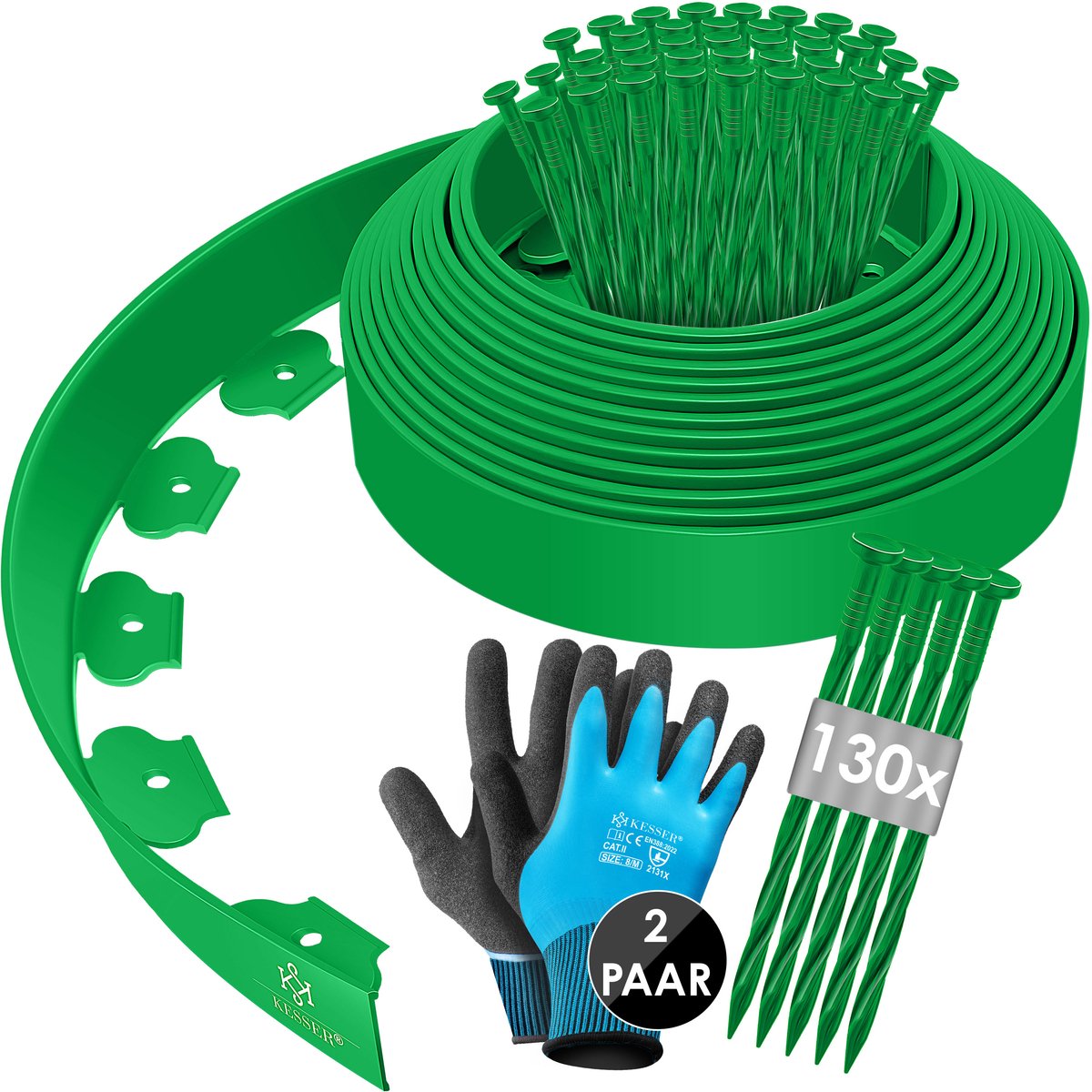 KESSER® Rollborder Flexibele Gazonrand kunststof Borderrand met grondankers + handschoenen, | hoogte: 5cm, lengte: 10m, 20m, 30m, 40m, 50m