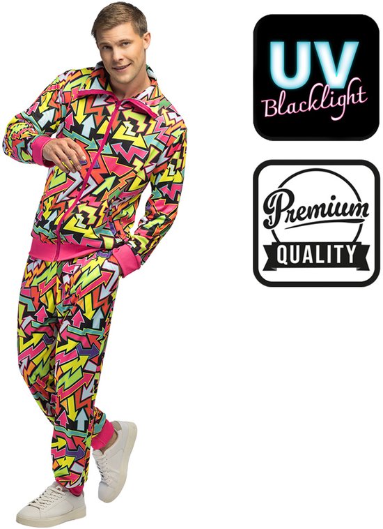 Boland - Trainingspak Street art dude UV (M) - Volwassenen - - 80s - 90s - foute party - grappig - retro trainingspak - neon