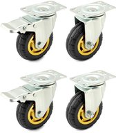 Lot de 4 roulettes pivotantes à absorption de chocs de 100 mm pour charges lourdes - jusqu'à 70 kg par roue - pour le transport de meubles et le transport industriel (2 roulettes pivotantes + 2 roulettes freinées)