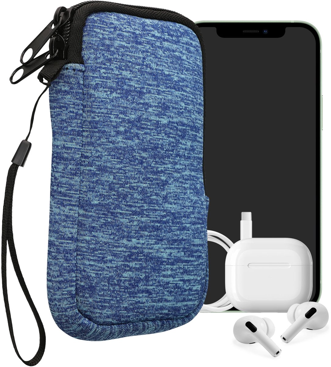 kwmobile telefoontasje universeel geschikt voor M - 5,5" smartphones - 15,2 x 8,3 cm - Hoesje met rits en polslusje -In zeeblauw / lichtblauw -