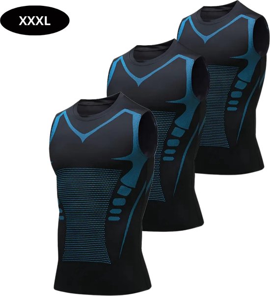 T-shirt de sport Livano pour homme - Sport - Fitness - Compression - Correcteur - Vêtements de sport - Homme - 3 pièces - Zwart - XXXL