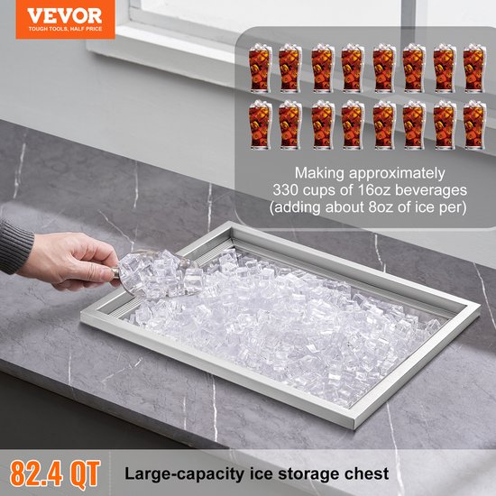 VEVOR Drop-In Ijsbox, Roestvrijstalen Ijskoeler van 77,9 Liter, CommerciëLe Ijscontainer van 532x430x458mm met Deksel, Ingebouwde Ijsopslagkist, Afvoerpijp en Aftapplug Inbegrepen van Vevor — afbeelding 5