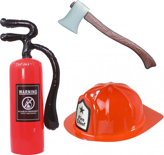Brandweerman verkleed set - volwassenen - helm - brandblusser - bijl - Carnaval