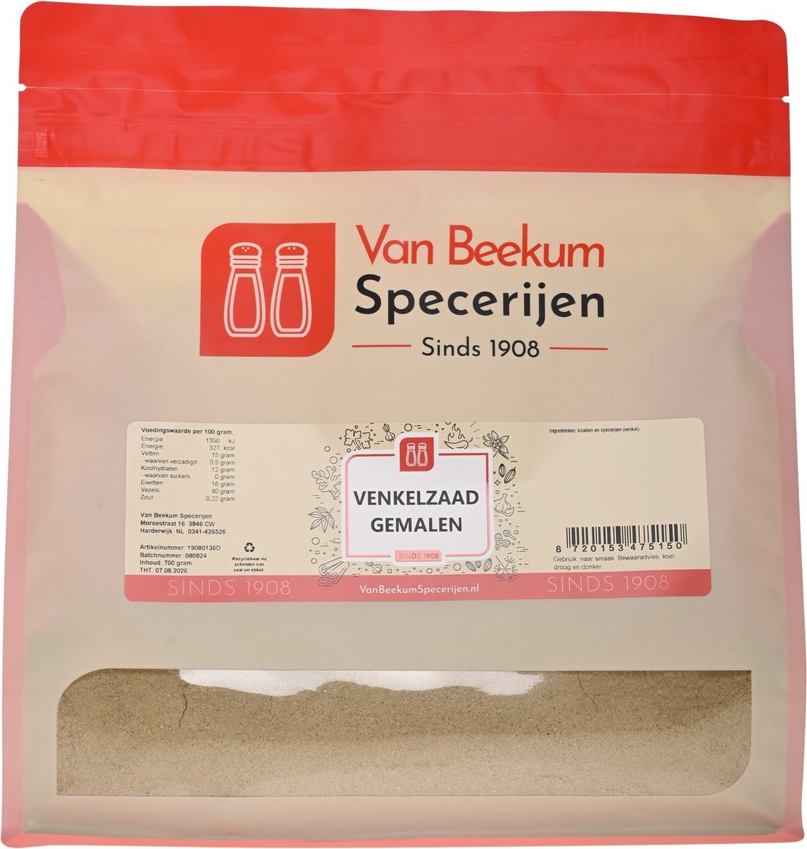 Goedkoopste Van Beekum Specerijen - Venkelzaad Gemalen - 700 gram (hersluitbare stazak
