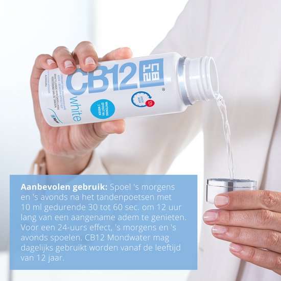 CB12 White Mondwater - Frisse Adem en Whitening effect - 12 uur bescherming - Met fluoride en pepermuntsmaak - Alocholvrij - 250ml