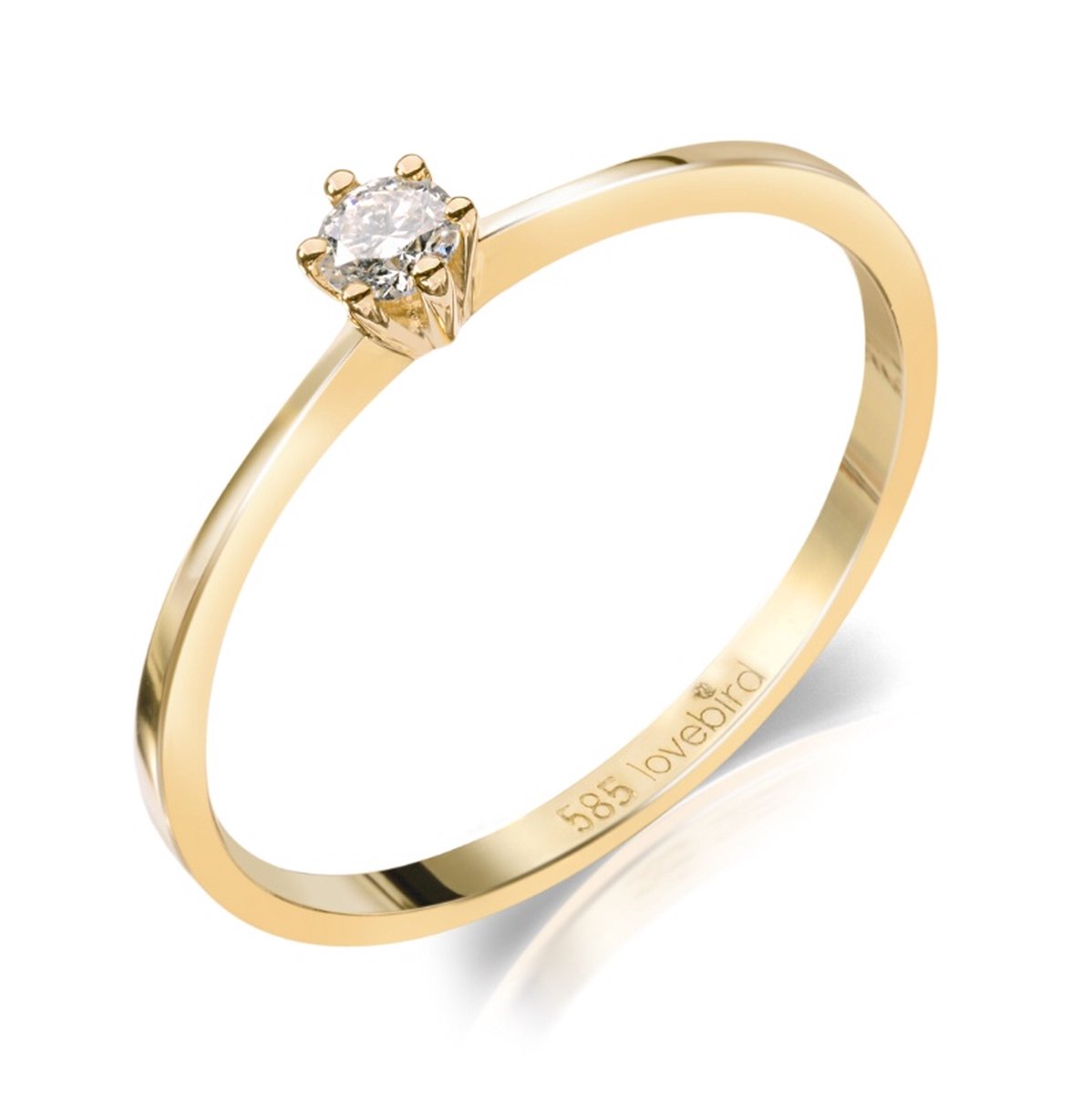Lovebird LB123 - Gouden damesring met briljant - Dames - Maat 56 - Diamant - 3 mm - Briljant Geslepen - 0,10 Karaat - 14 Karaat - Goud