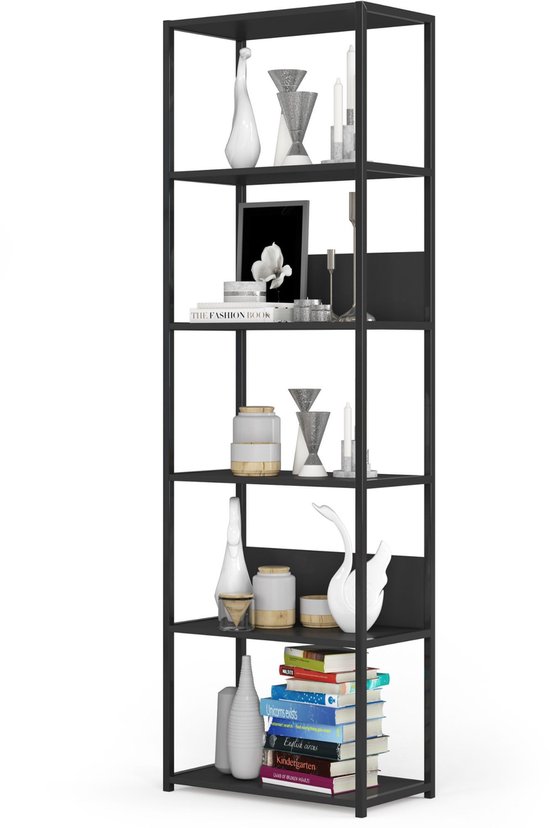 en.casa] Boekenkast Reisjärvi metalen rek zwart mat staand rek met 3 planken open kast woonkamer 115x75x35 cm multifunctionele plank