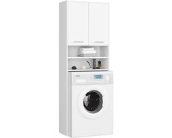 Badkamerkast voor Wasmachine FIN / Hoge Wasmachinekast met 2 Deuren / AKORD Furniture Factory / Wit / 64 x 180 x 30 cm