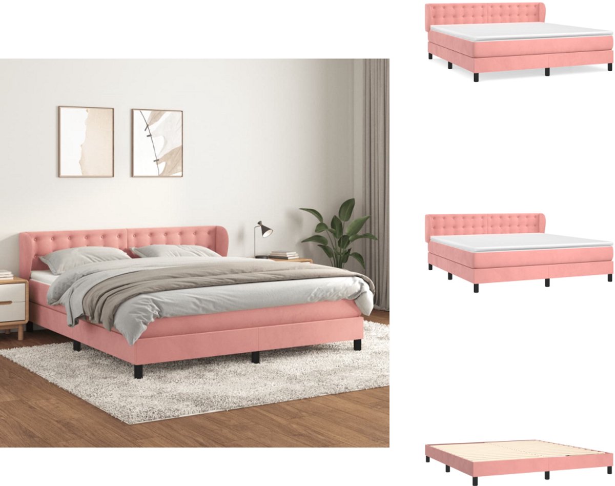 vidaXL Boxspring - Boxsprings - Bed - Slaapmeubel - Boxspring met matras fluweel roze 180x200 cm