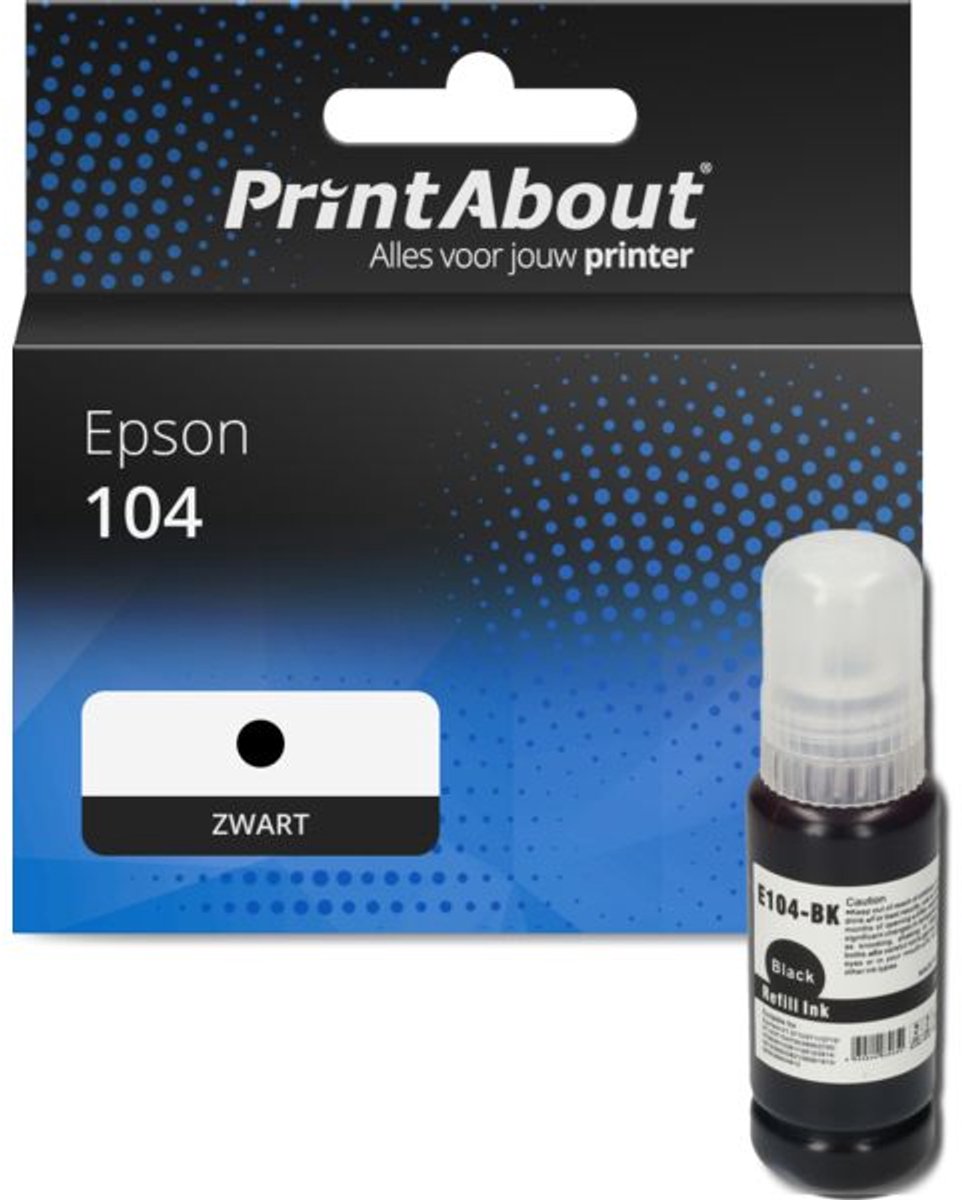 PrintAbout huismerk Inktcartridge 104 (C13T00P140) Zwart geschikt voor Epson