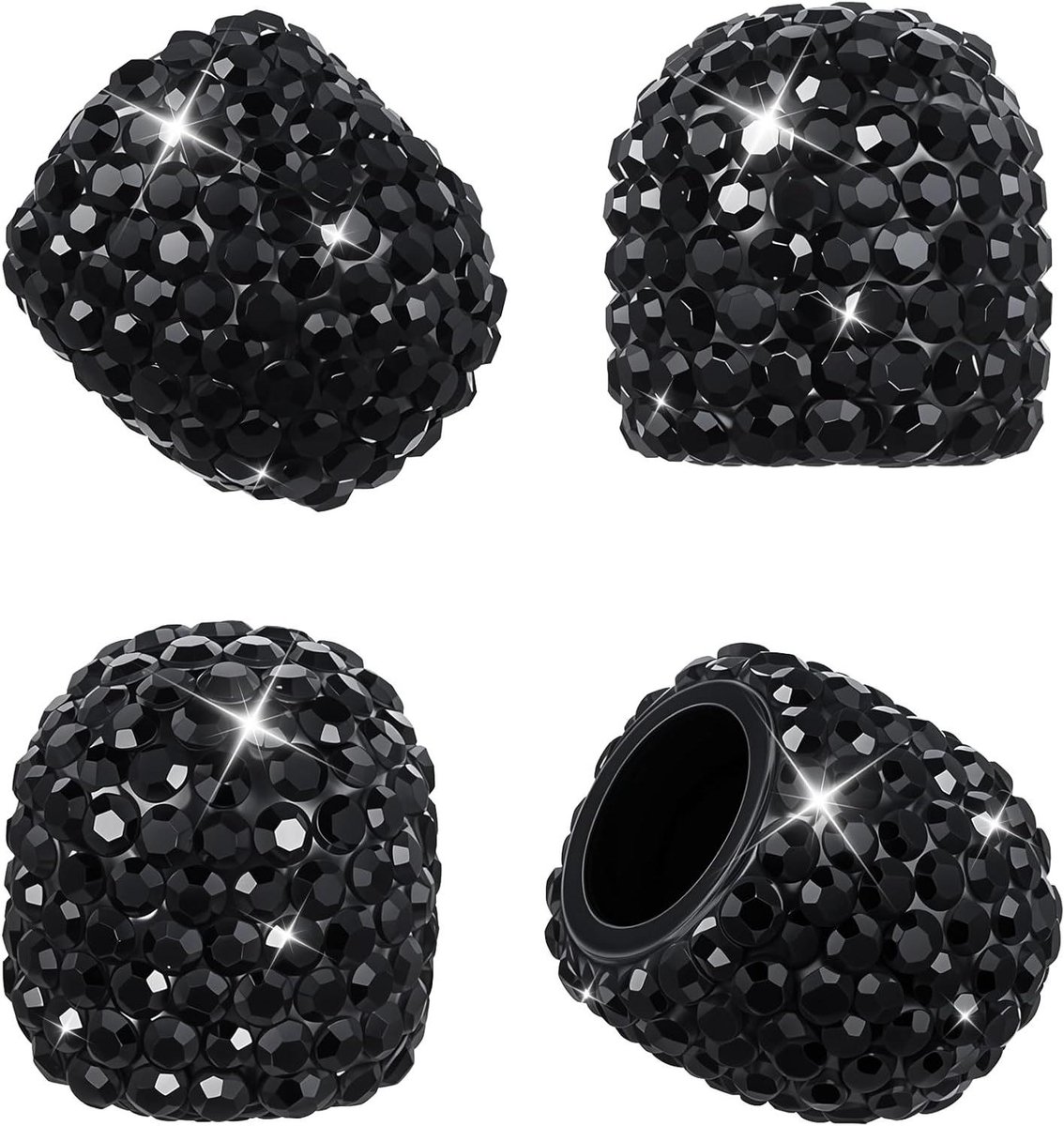 4 stuks zwarte sprankelende handgemaakte strass ventieldoppen met stam luchtkap cover - aantrekkelijke stofdichte bling auto-accessoires voor vrachtwagens, fietsen en motorfietsen