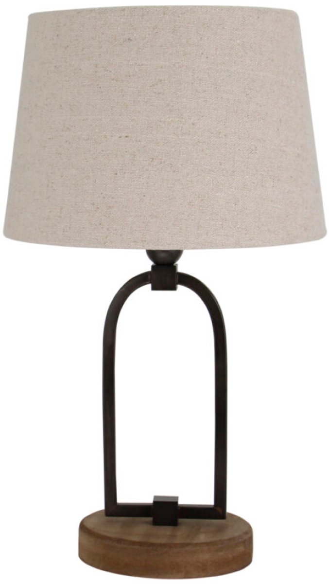 Various Tafellamp Vintage - E27- Hoogte 45 cm - Houten Voet en Metalen Beugel - Beige Stoffen Kap