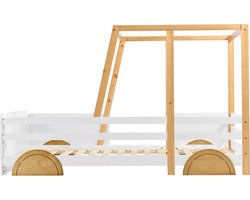 Gotagee Veilig kinderbed autobed eenpersoonsbed bedframe vlak bed bed inclusief uitvalhekje met MDF-wielen 90x200 cm Bed zonder matras