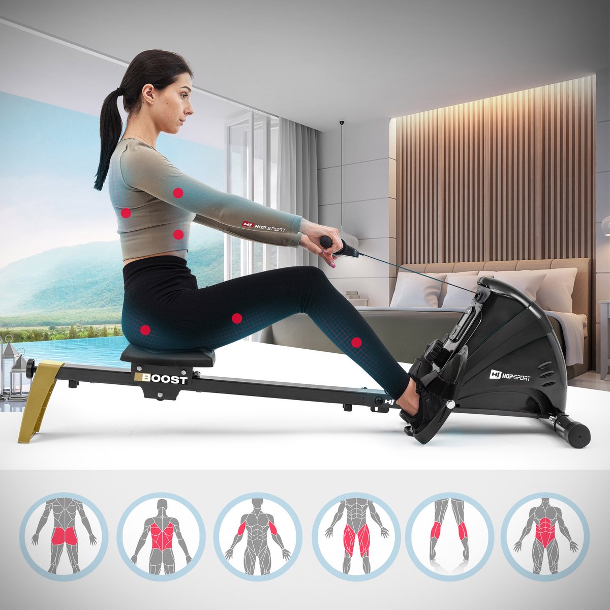 Hop-Sport HS-030R Boost – Roeimachine – Magnetische Weerstand – 10 Niveaus – Opvouwbaar thumbnail 4