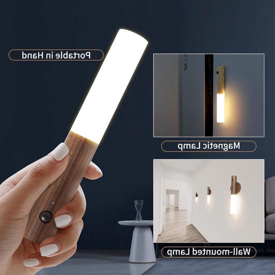 Cornesty Motion Sensor Night Light LED Wood Stick Sensor USB Rechargeable Smart Light Night Light for Staircase Bathroom Hallway Wardrobe (Dark Wood, 1 Piece