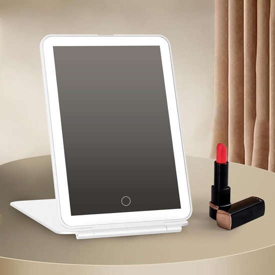 UNIQ Opvouwbare make-up spiegel met LED verlichting en 10x vergroting (Opvouwbare spiegel