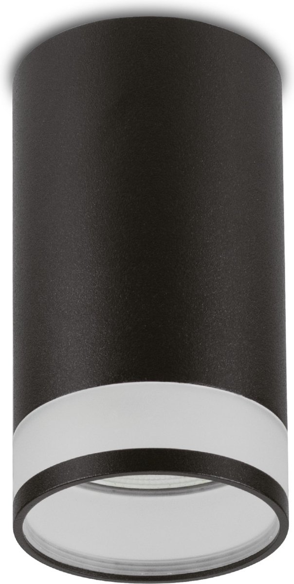 Maclean - Opbouwarmatuur/buis - spot - rond - aluminium - Met LED lamp GU10 - 4000K - 7W - 55x105mm - zwart - MCE361 B