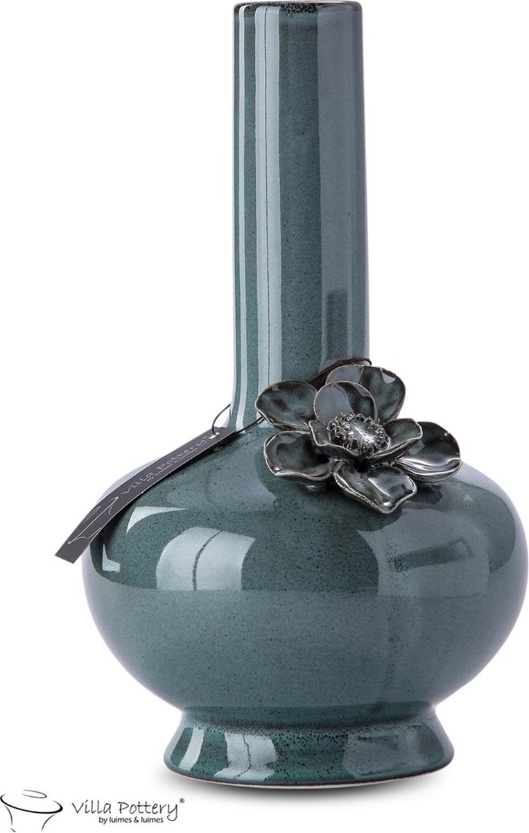 Villa Pottery Aqua Groene Vaas Brigitte 18x18x30.7 blauw