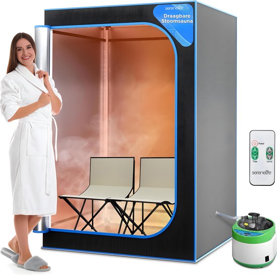SereneLife, Sauna ,Draagbare sauna voor Thuis, 2-Persoons Stoomsauna Tent met 4L Stomer- 2 Opvouwbare Sauna Stoelen- Afstandsbediening -180 x 120 cm - Zwart