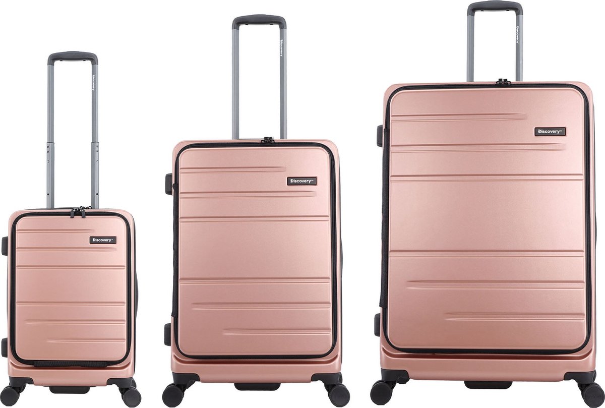 Discovery - Patrol | 3-Delig Polycarbonaat Kofferset met front opening - Roze - Roze / Set