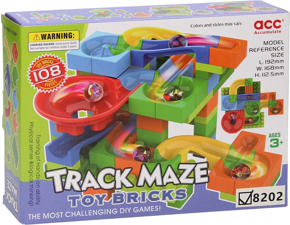 Track Maxe Bouwblokken Knikkerbaan, 108dlg.
