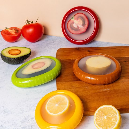 Supports fraîcheur pour légumes et fruits - Ustensiles de cuisine - Lot de 4 - Silicone - Gardez vos légumes et fruits frais plus longtemps - Sans BPA - Légumes - Fruits - Déchets - Durable - Conscient