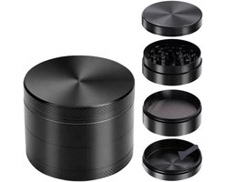 Premium Grinder ZWART 50MM - RVS - Crusher - Kruiden vermaler - Grinder - Metaal - 4 Lagen - met Schepje - Vermaler