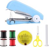 Bol.com Draagbare Mini Naaimachine - Handnaaimachine met Naaiaccessoires voor Stoffen Kleding Ambachten Thuis en op Reis Blauw. aanbieding