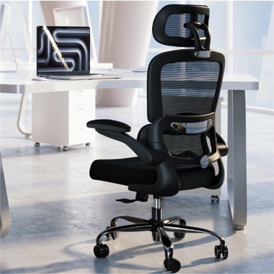 Rieior Ergonomische bureaustoel met voetensteun, 4D verstelbare armleuningen, comfortabele draaibare computerbureaustoel van gaasweefsel met lendensteun, wielen voor kantoor, thuis, gaming (S2 Elite