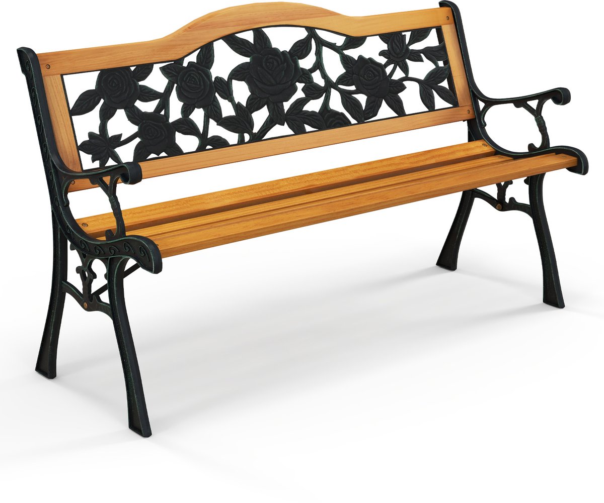 COSTWAY Tuinbank, weerbestendig, 2-zits, met armleuningen en rugleuning, balkonbank, houten bank, parkeerbank voor tuin, balkon, terras, 126 x 52 x 76 cm