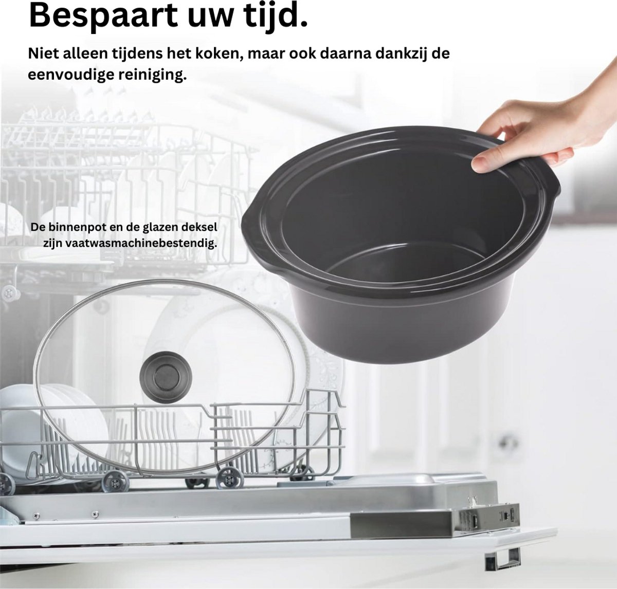 Afbeelding 3 van ApexArte® Slowcooker met Timer - Keramische Binnenpan - Hotpot - Zilver