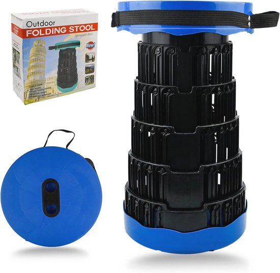 Daromigo Draagbare klapkruk, campingkruk en telescopische kruk met verstelbare hoogte en draaggreep, belasting 150 kg, voor kamperen, wandelen, vissen, reizen, BBQ, zwart