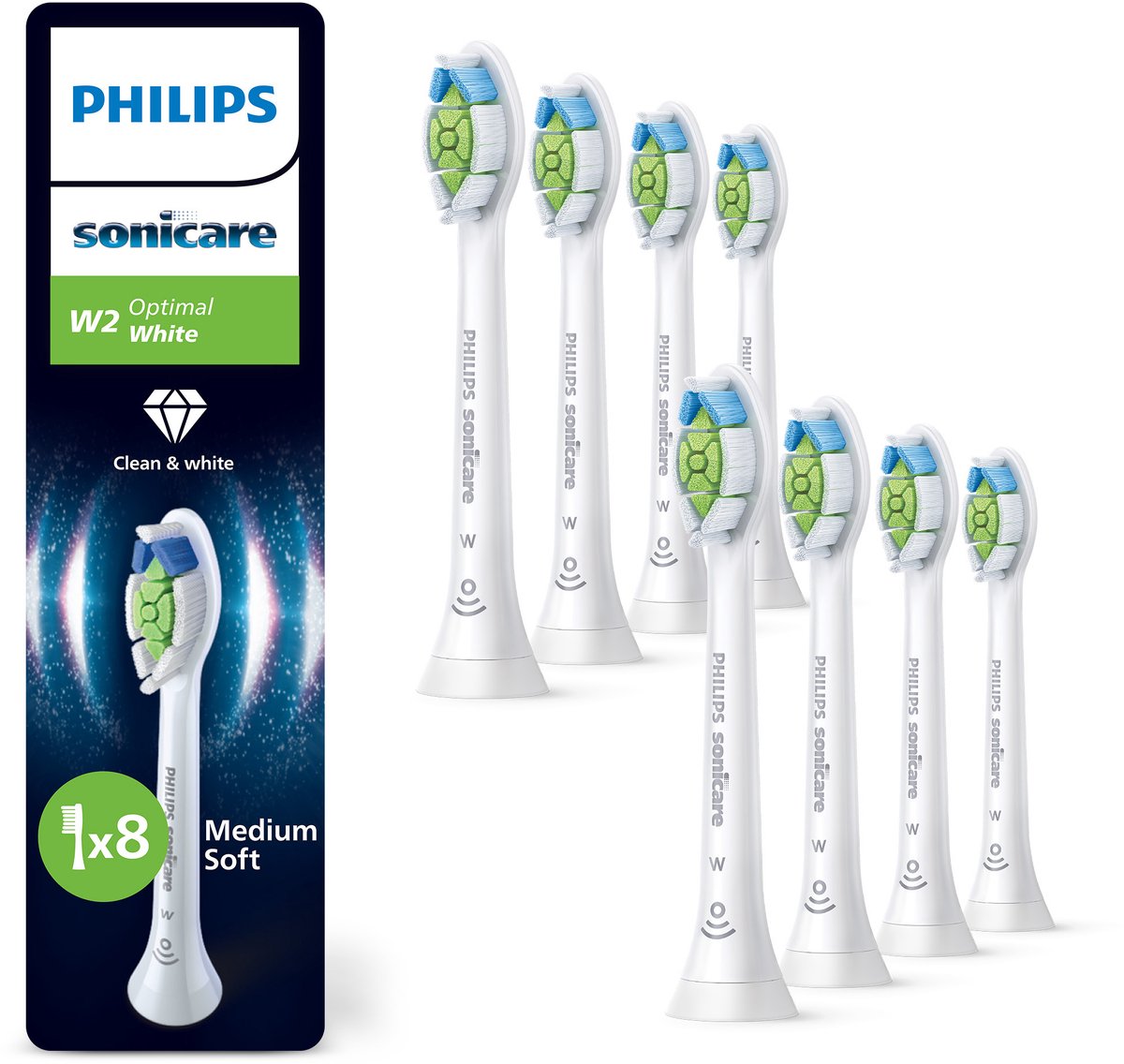 Philips Sonicare W2 Optimal White - Opzetborstels - Verpakking van 8 - Wit - Wittere Tanden - HX6068/87