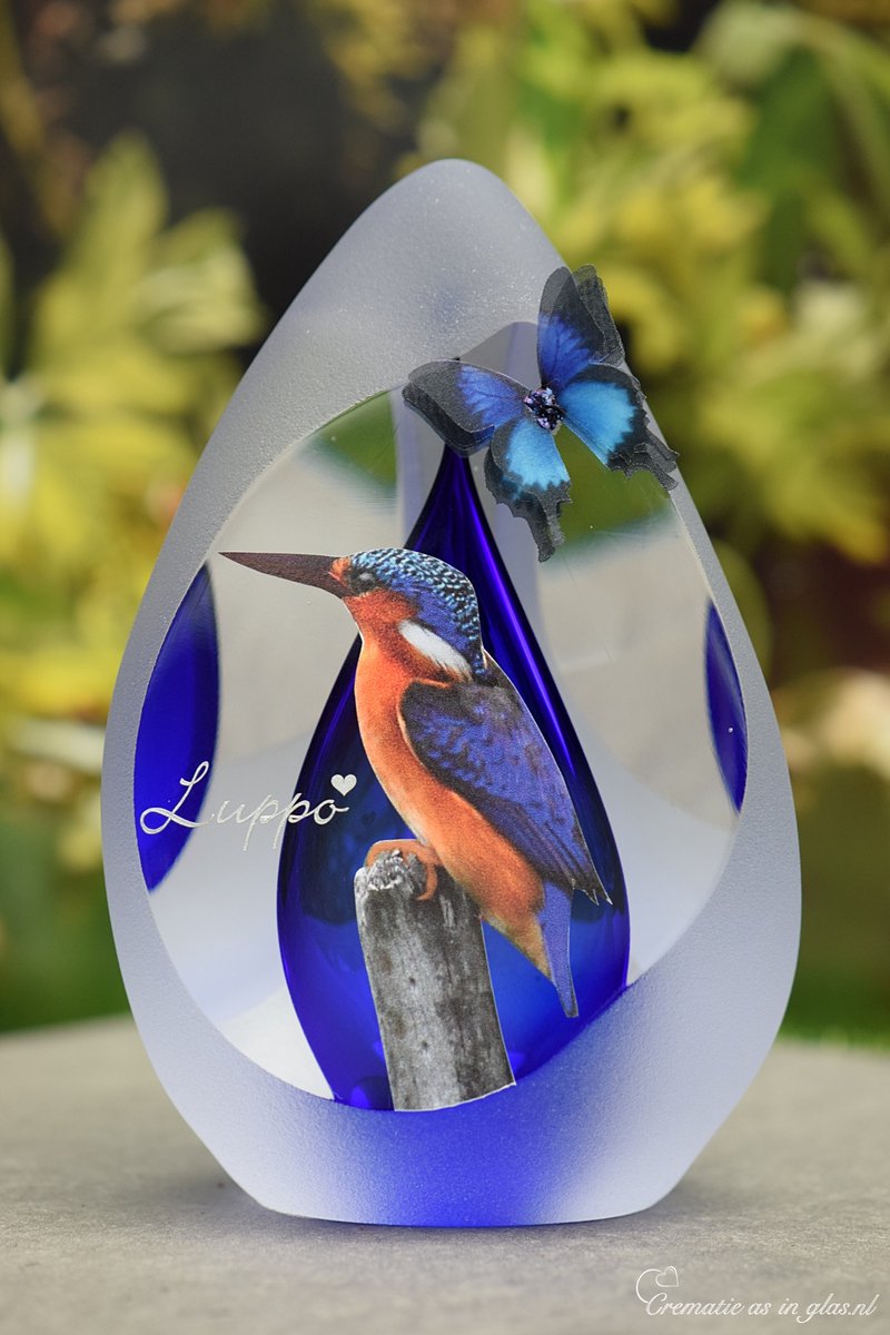 Urn-Glas-Crematie-as-mens-inhoud70ml-Spirit-Blauw-Naam-IJsvogeltje