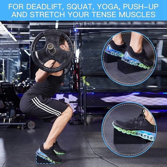 2 stuks yogablokken, wig voor yoga en pilates, antislip, kuitstrekker, yogamatten, krachtbeentrainer, slant board, mobilisatiewig voor kniebuigingen en deadlifts — afbeelding 3
