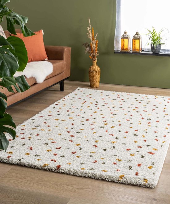 Tapis shaggy pois Artisan - blanc/multi 160x230 cm
