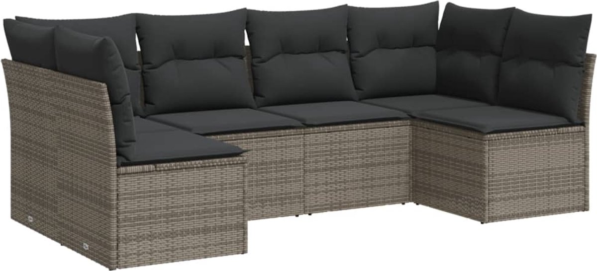 Grijze poly rattan loungeset met kussens voor buiten - The Living Store.