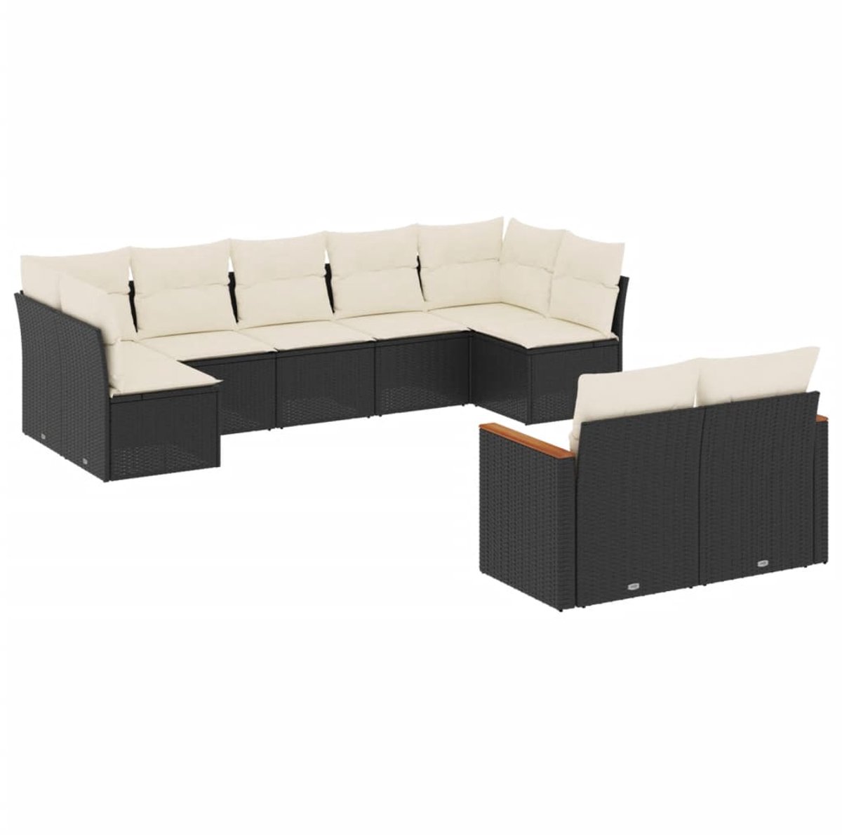 The Living Store 9-delige Loungeset met kussens poly rattan zwart - Loungeset - Tuinset - Lounge - Outdoor Furniture - Garden Furniture