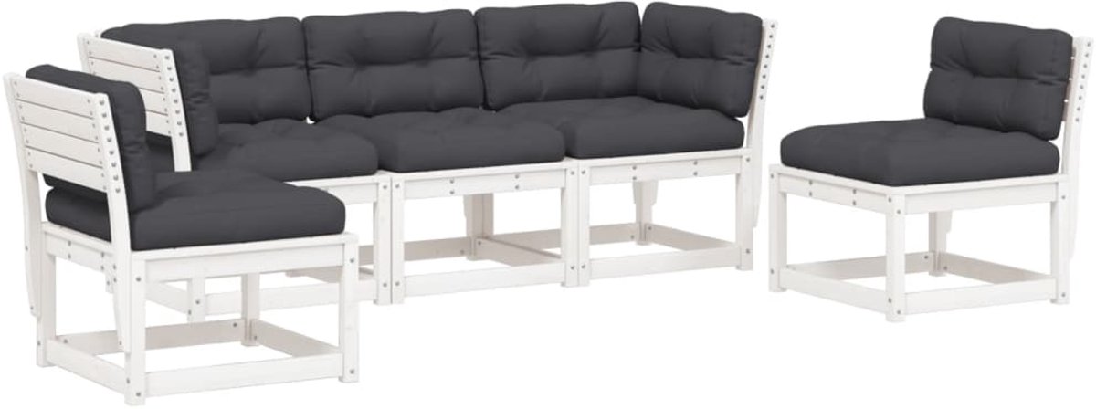 The Living Store 5-delige Loungeset met kussens massief grenenhout wit - Loungeset - Tuinset - Houten Lounge - Balkon Meubel - Buitendecoratie