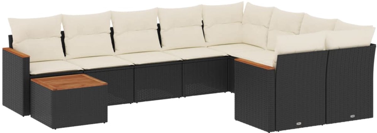 The Living Store 10-delige Loungeset met kussens poly rattan zwart - Loungeset - Tuinmeubels - Lounge Set - Buitendecoratie - Outdoor Furniture