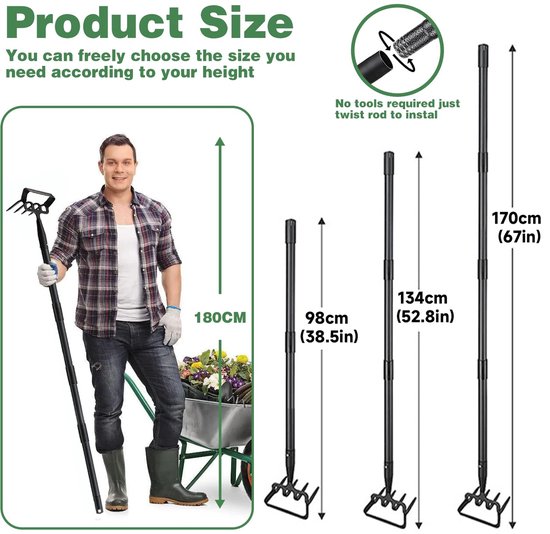 Unyqoos ® Tuinwerkzaamheden Innovatief Multifunctioneel Gereedschap met Verstelbare Stelen en Efficiënte Onkruidverwijdering van Merkloos	 — afbeelding 2