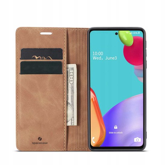 Étui portefeuille Spacecase pour Samsung Galaxy A52 5G, marron clair