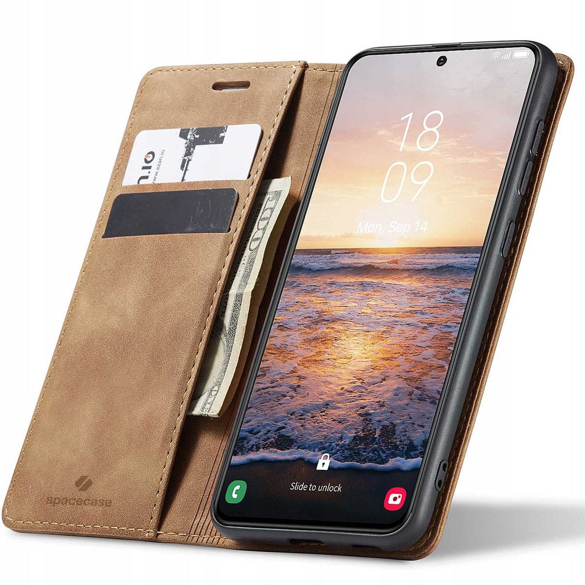 Spacecase Case Galaxy S23 Portefeuille Case Voor Samsung Lichtbruin
