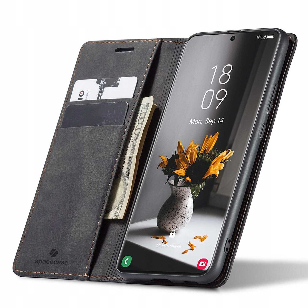 Spacecase Case Portefeuille Voor Samsung Galaxy S21 Ultra Zwart