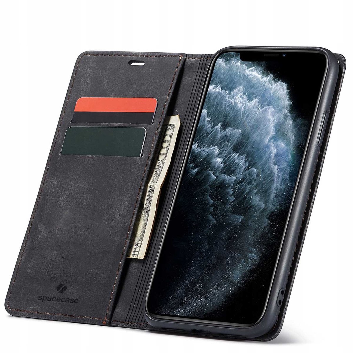 Spacecase Wallet Case Voor Iphone 11 Pro Zwart Case Met Hoes. Kaart